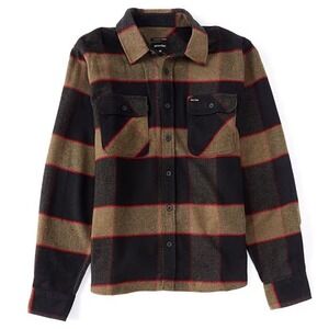 Brixton Bowery Flannel Shirt Mens Large Charcoal Grey Plaid Button Down BU0080